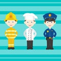 Set of bright professions. A policeman, a cook, a fireman. Royalty Free Stock Photo