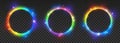 Set of bright rainbow neon circles with transparent effects - vector shiny round frames for Your design
