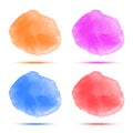 Set of bright red orange blue violet watercolor vector circle stains