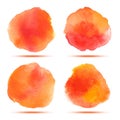 Set of Bright red - orange honey watercolor vector circle stains Royalty Free Stock Photo