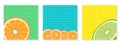 Set of bright square banners. Hello summer. Slices of orange and lime. Template for posting and advertising on social networks