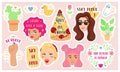 Set of bright stickers on feminist theme