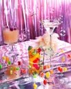 Set of bright sweet cocktails on a pink shiny Royalty Free Stock Photo
