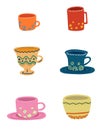 Set of bright tea cups hand drawn style Royalty Free Stock Photo