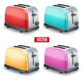 Set of Bright toasters. Vector isolated on white