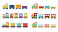 Set of bright toy trains, vector illustration Royalty Free Stock Photo