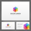 Set bright twisted multicolored origami shape business card template branding identification vector