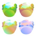 Set of bright vector natural backgrounds. Four seasons in nature - summer, winter, fall, spring. City park or vacation