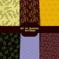 Set of bright vector seamless patterns.