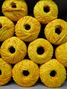 Set of bright yellow rayon chenille yarn balls Royalty Free Stock Photo