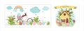 A set of brightly, colorful easter banners with eggs. Vector illustration with cute houses. Banner for sale. Template