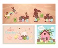 A set of brightly, colorful easter banners with eggs. Vector illustration with cute houses. Banner for sale. Template