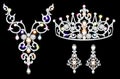 set of brilliant jewelery diadem, necklace and earrings with precious stones