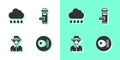 Set British breakfast, Cloud with rain, Queen Elizabeth and London mail box icon. Vector