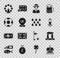 Set British crown, Stonehenge, Vintage street light, Queen Elizabeth, Location England, Football ball, London eye and