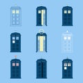 Set of British Police Boxes Icons telephone , in London and England for call public Royalty Free Stock Photo
