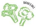 Set of 2 Broccoli hand painted with ink brush isolated on white background Royalty Free Stock Photo