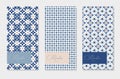 Set of brochure, menu card templates. Ramadan Kareem greeting cards with hand drawn blue Moroccan patterns. Islamic