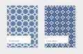 Set of brochure templates. Ramadan Kareem greeting cards with hand drawn blue Moroccan patterns. Islamic backgrounds