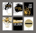 A set of brochures with golden hand-drawn design elements. Vector brochure templates, posters, flyers, brand. Golden Royalty Free Stock Photo