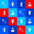 Set Broken bottle as weapon, Raised hand with clenched fist, Fire extinguisher and Censor freedom of speech icon. Vector