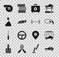 Set Broken car, Car wash, rearview mirror, Toolbox, headlight, Gear shifter, Automotive turbocharger and Chassis icon