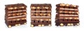 Set of Broken Chocolate Bars with Nuts, on white background