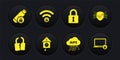 Set Broken or cracked lock, Cyber security, Retro wall watch, Cloud api interface, Lock and Wifi locked icon. Vector