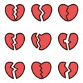 Set of broken heart icons. Flat-style icons on the theme of lost love Royalty Free Stock Photo