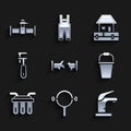 Set Broken pipe, Filter wrench, Water tap, Bucket, filter, Pipe adjustable, supply pipes and Industry and valve icon Royalty Free Stock Photo