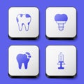 Set Broken tooth, Dental implant, and Syringe icon. White square button. Vector Royalty Free Stock Photo