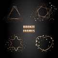 Set of bronze metallic frames with sparkles. Vector Isolated objects on a black background. Used for wedding invitations, birthday Royalty Free Stock Photo