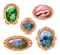 A set of brooches with opal and agate