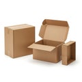 Set of brown cardboard boxes isolated on white background Royalty Free Stock Photo