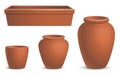 Set of brown clay pots.