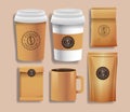 Set of brown elegant coffee packings products