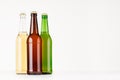 Set brown, green, transparent longneck beer bottles 500ml, mock up. Royalty Free Stock Photo