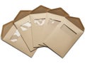 Collection of brown kraft paper envelopes with windows isolated on white background Royalty Free Stock Photo