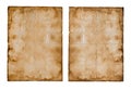 A set of brown paper blank texture crumpled dark border front and back view. Isolated on white background