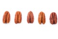 Set of Brown pecans piles isolated on a white background Royalty Free Stock Photo