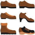 Set of brown shoe drawings. Six different types Royalty Free Stock Photo