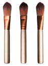 Set of brown soft cosmetic brushes in different light conditions