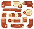 Set of brown vector progress, version, step icons.