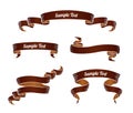 Set of brown vintage scroll ribbon banners. Vector illustration.