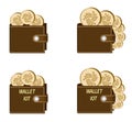 Set of brown wallets with iota coins