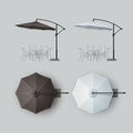 Set of Brown White Outdoor Beach Cafe Umbrella