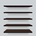 Set of brown wood different view shelves. Vector illustration