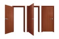 Set of Brown Wooden Doors on white background, realistic vector illustration Royalty Free Stock Photo