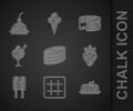 Set Brownie chocolate cake, Waffle, Cake, Strawberry in, Ice cream, bowl, and Cherry cheesecake icon. Vector