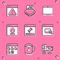 Set Browser with exclamation mark, Processor microcircuits CPU, Laptop, Create account screen, Loading data window Royalty Free Stock Photo